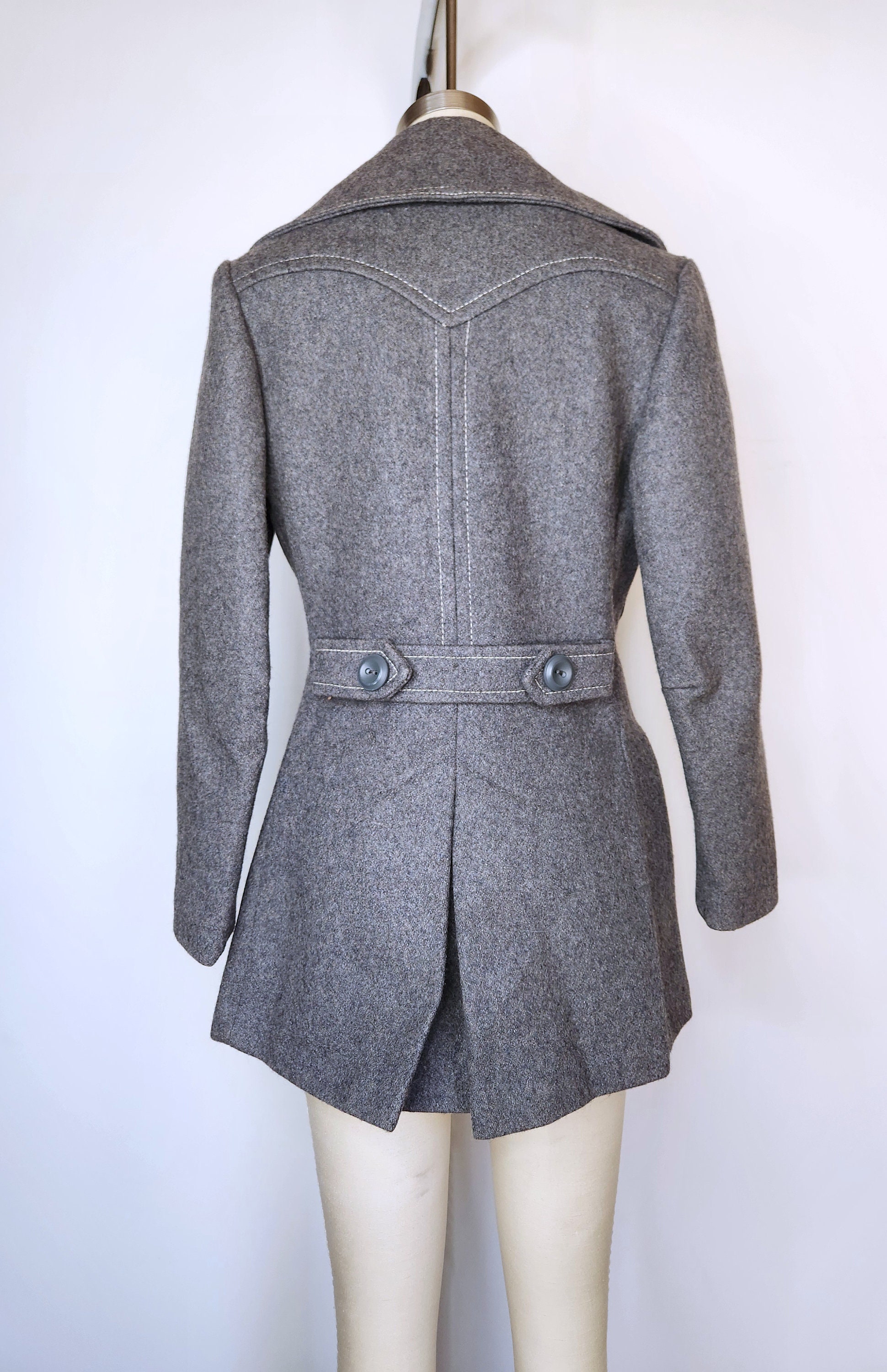 Vintage Gray Wool Jacket With Pointed Collar - Pointed Collar
