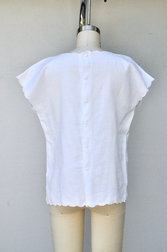 Vintage White LINEN Blouse - Hand Embroidered Blo… - image 2