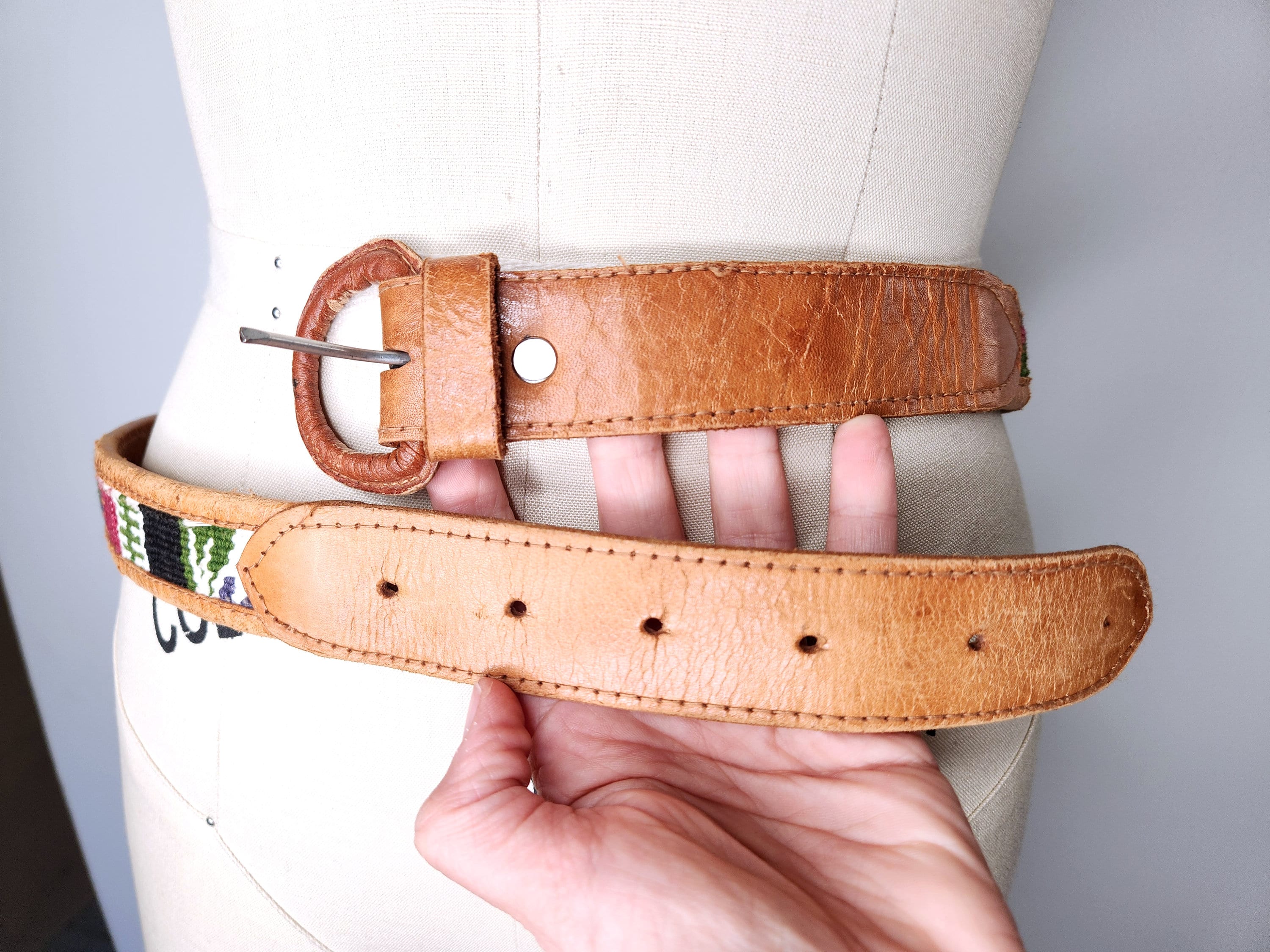 Colorful Kilim LEATHER Belt - WOOL & Leather Belt - Navajo  display picture 3