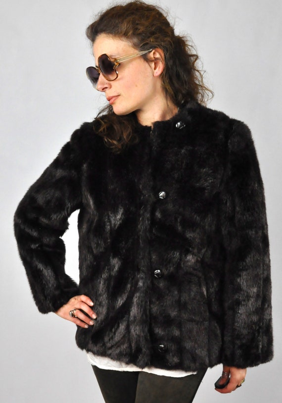 Vintage Faux Fur Jacket Coat - Streaked Vegan Bro… - image 2