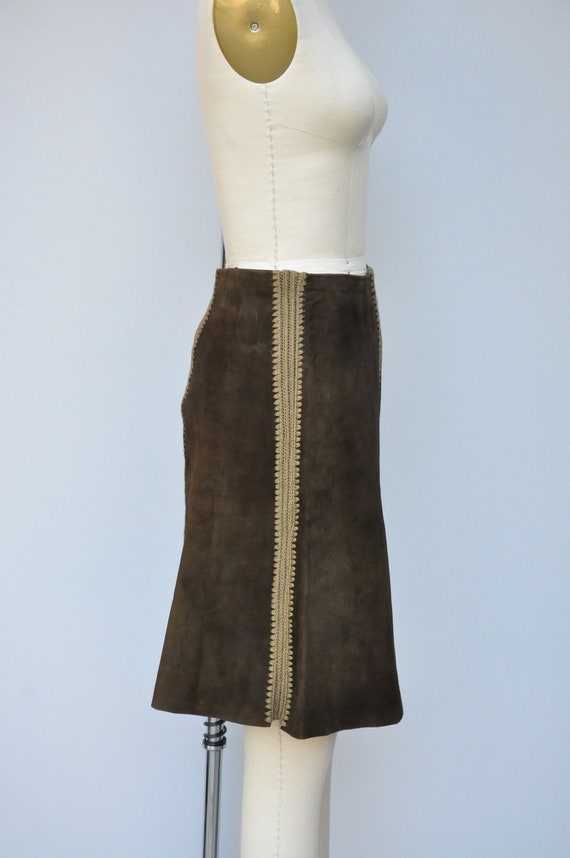 Vintage High Waisted Leather Skirt and Crochet Pa… - image 5