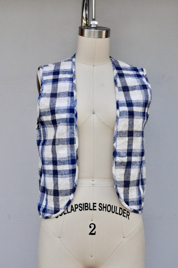 Vintage Linen Set Blouse and Jacket - Plaid Linen… - image 2