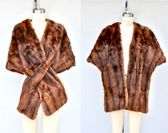 Vintage Mink Fur Stole Cape Capelet Wrap Shawl - 40s 50s Mid Century - Pin Up Rockabilly Elegant High Fashion Wedding Cocktail Evening