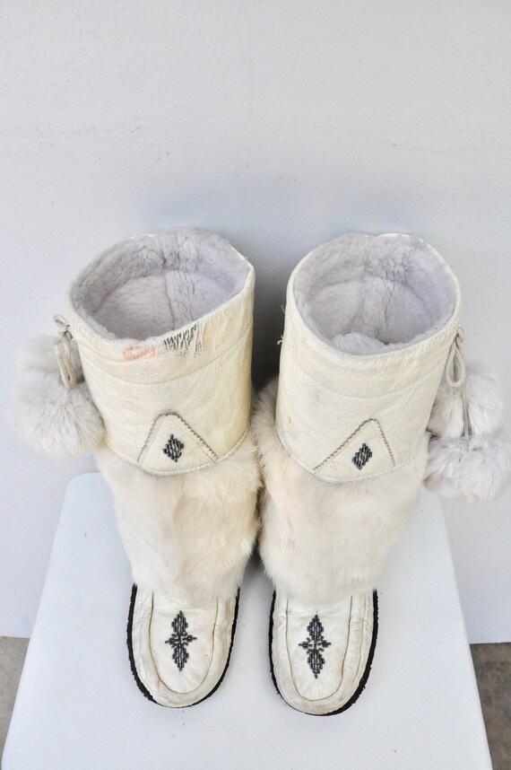 Vintage Winter Ivory Fur Boots - Real Fur Boots -… - image 5