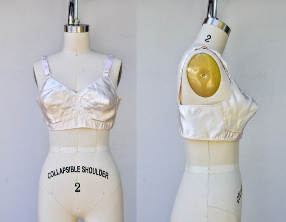 Vintage Satin BULLET Bra - 50s Ivory Bullet Bra -