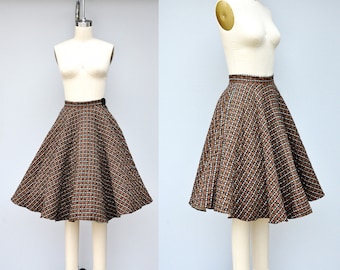 50s Full Skirt - Quilted Circle Skirt - 50s Novelty Print Skirt w/Little DOGS - Pleated Full Circle Skirt Mid Century Rockabilly Pin Up XXS