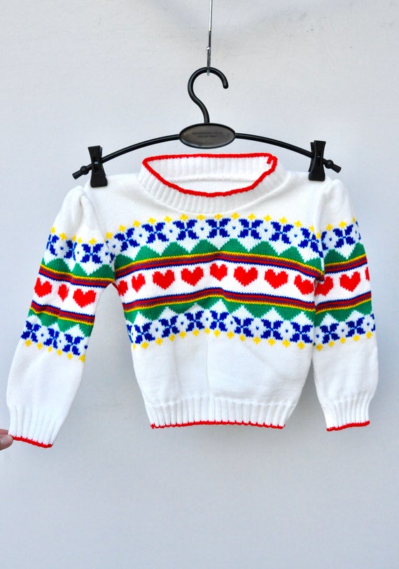 70s 80s Girl's Sweater - Fair Isle Sweater - Puff… - image 2