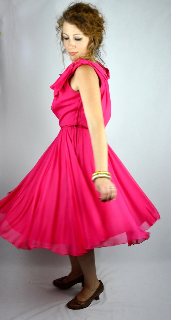 50s SILK Pink Dress - Hot Pink Dress - Fuchsia Dr… - image 2