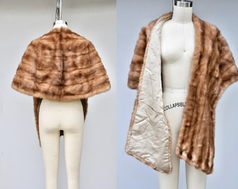 Vintage Mink Fur Stole Cape Capelet Wrap Shawl with Pockets - 40s 50s Mid Century - Pin Up Rockabilly Elegant High Fashion Wedding Cocktail