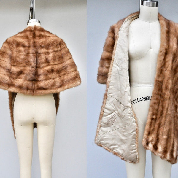 Vintage Mink Fur Stole Cape Capelet Wrap Shawl with Pockets - 40s 50s Mid Century - Pin Up Rockabilly Elegant High Fashion Wedding Cocktail