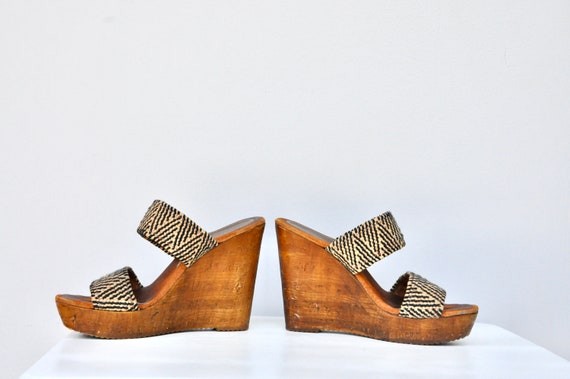 Vintage Kilim Clogs - Leather Wool & Wood Clogs M… - image 7