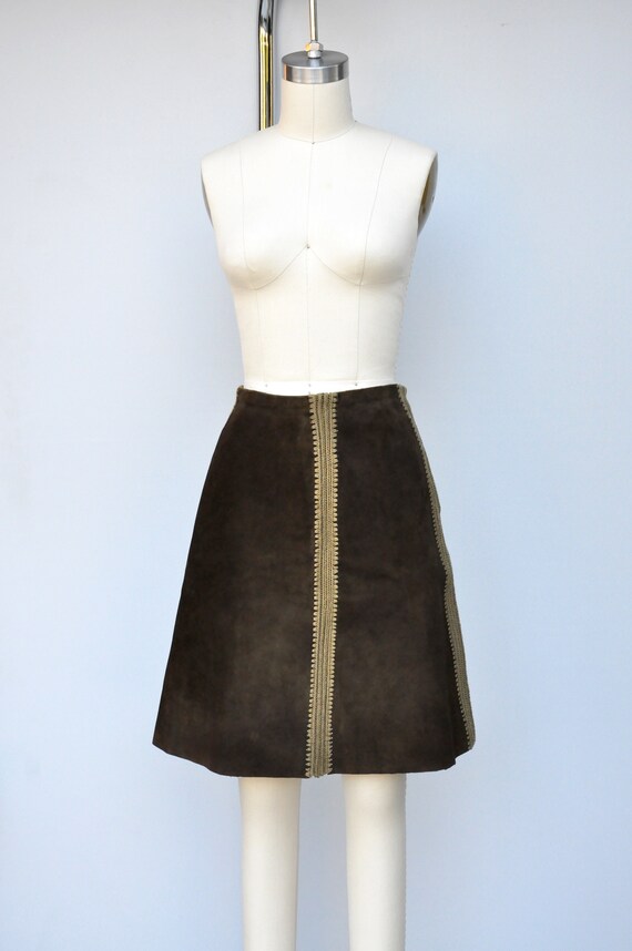 Vintage High Waisted Leather Skirt and Crochet Pa… - image 2