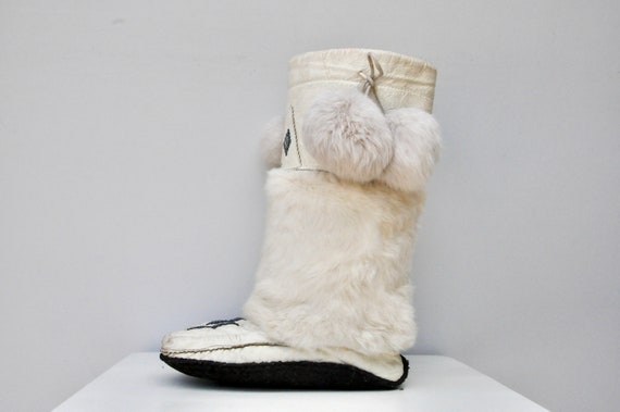 Vintage Winter Ivory Fur Boots - Real Fur Boots -… - image 3