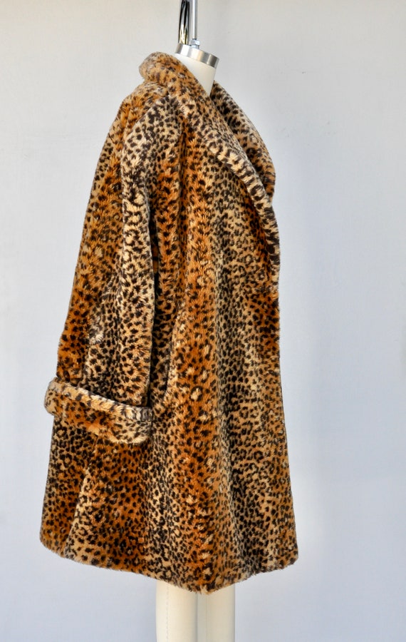 Faux Fur Leopard Coat - Vegan Leopard Print Coat … - image 3