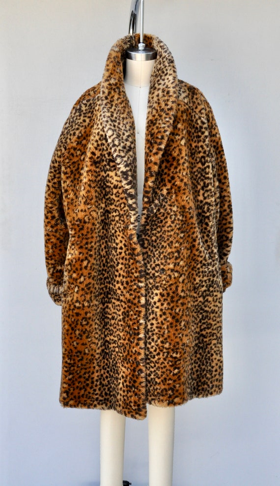 Faux Fur Leopard Coat - Vegan Leopard Print Coat … - image 7