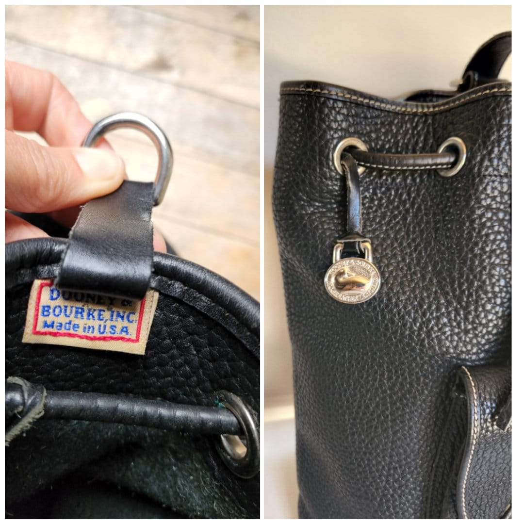 Vintage Dooney & Bourke Black PebbledLeather Drawstring One Sling Backpack Purse Vintage Dooney & Bourke Black Pebbled Leather Drawstring One  main image 4