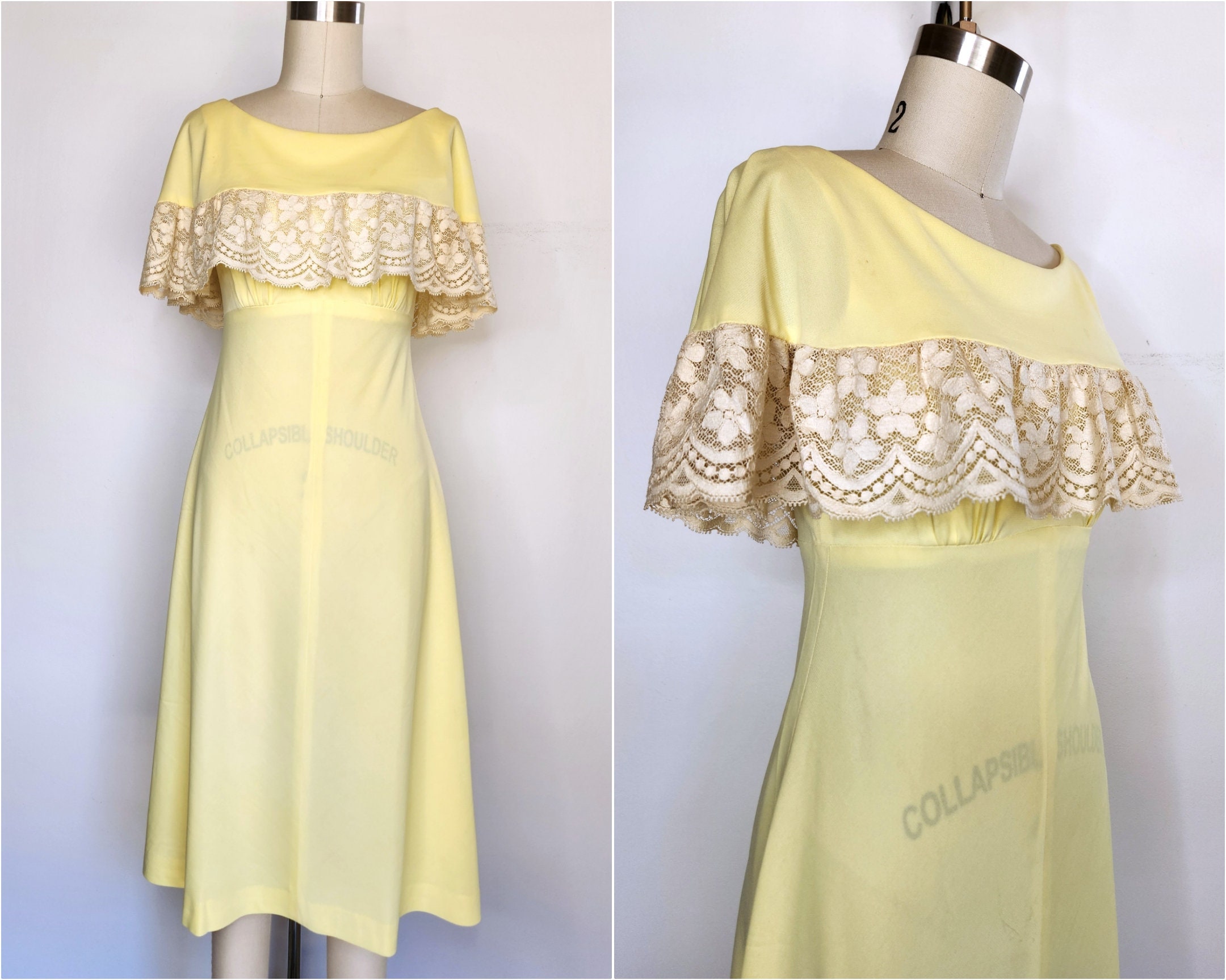 ◆Loulouseoul◆ 1970s Off Shoulder Dress Ivory S12677 70s off the shoulder ruffle mini dress (XS/S) – poorbabyfashion