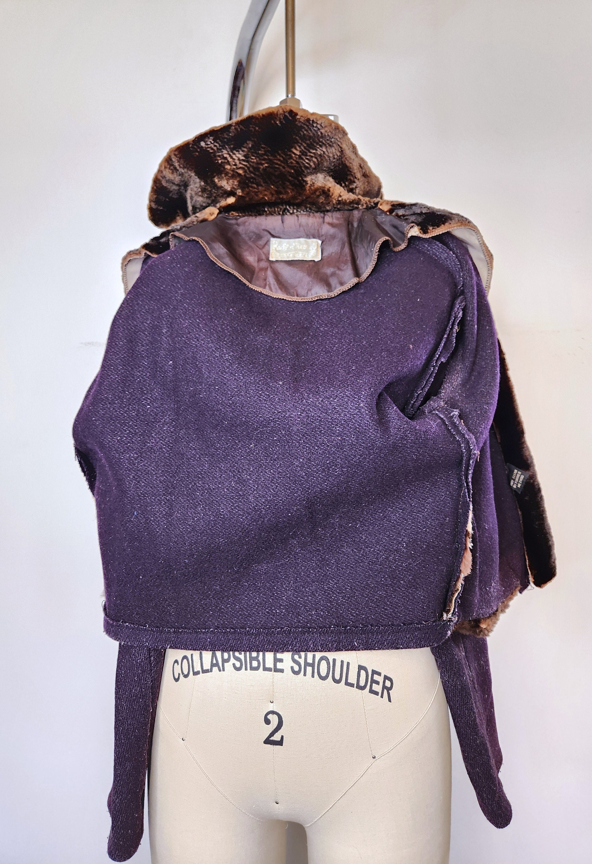 Vintage Wool & Fur Cropped Jacket - Crop Wool Jacket - Wool