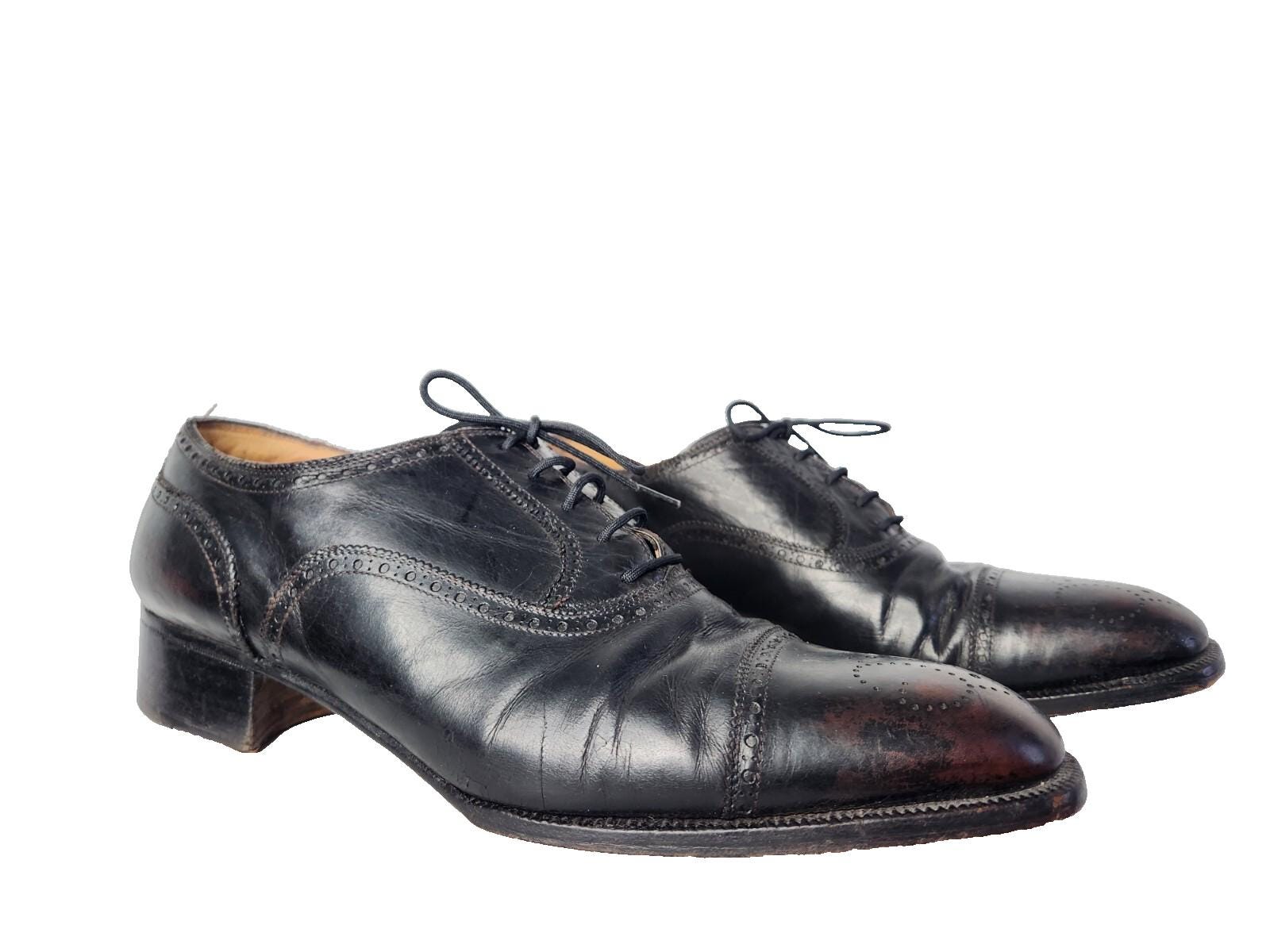 Vintage Men's Gucci Black Lace Up Leather Oxford Dress Shoes 80s 44 US 10.5