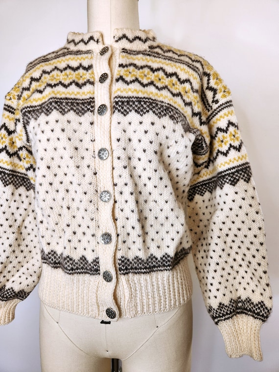 Vintage Icelandic Jacket Sweater Cardigan - Wool … - image 4