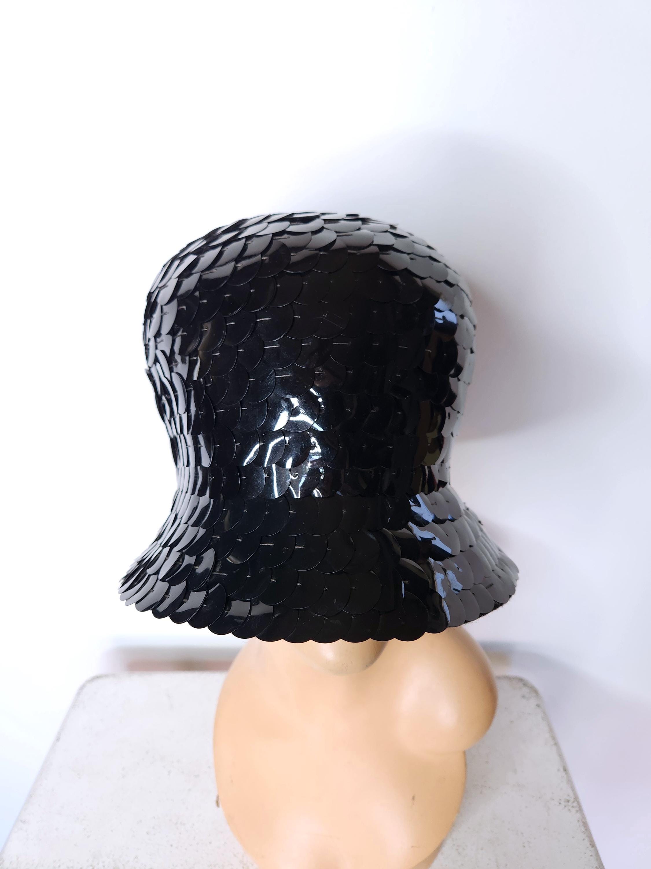 Vintage 30s 40s Black Sequined Cloche Hat by Henry Pollak  display picture 2