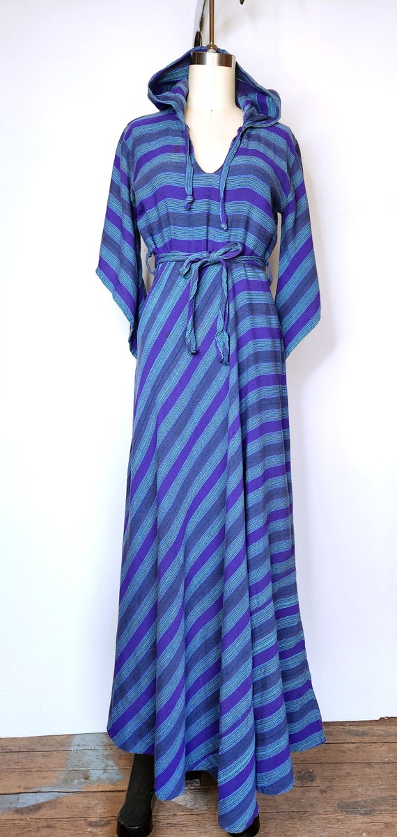Vintage Hooded Dress - Hooded Maxi Dress - Stripe… - image 9