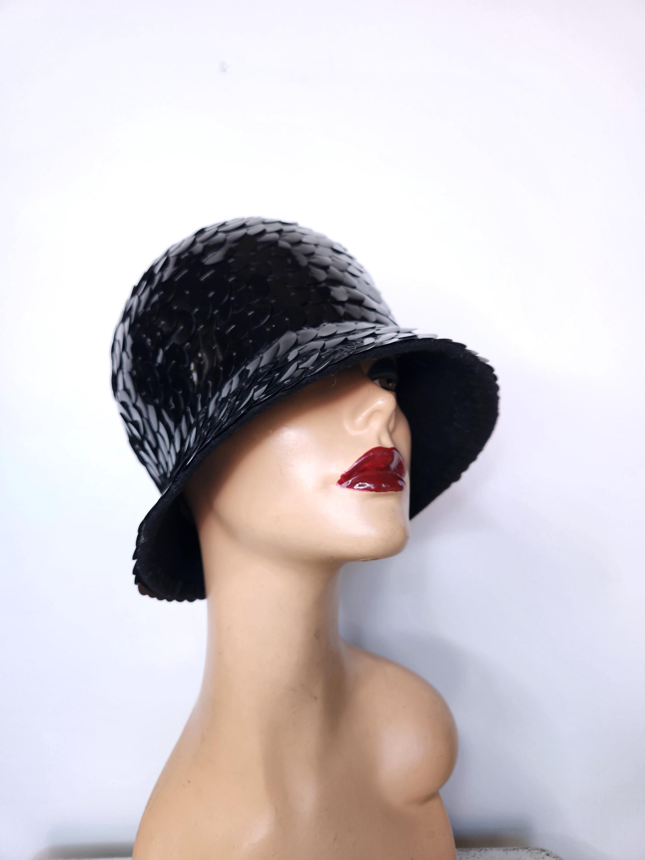 Vintage 30s 40s Black Sequined Cloche Hat by Henry Pollak 