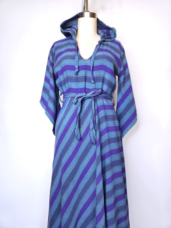 Vintage Hooded Dress - Hooded Maxi Dress - Stripe… - image 5