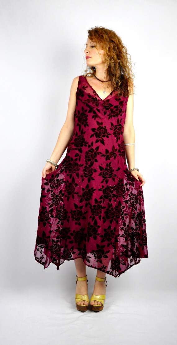 Vintage Chiffon & Velvet Dress - Bias Cut Dress -… - image 4