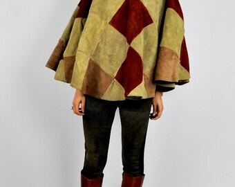 ジャケット・アウター vintage hand paint leather poncho Lined Painted Leather Poncho - Etsy