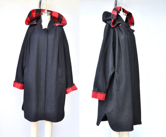 Vintage Hooded OVERSIZED WOOL Coat - Cocoon Wool C