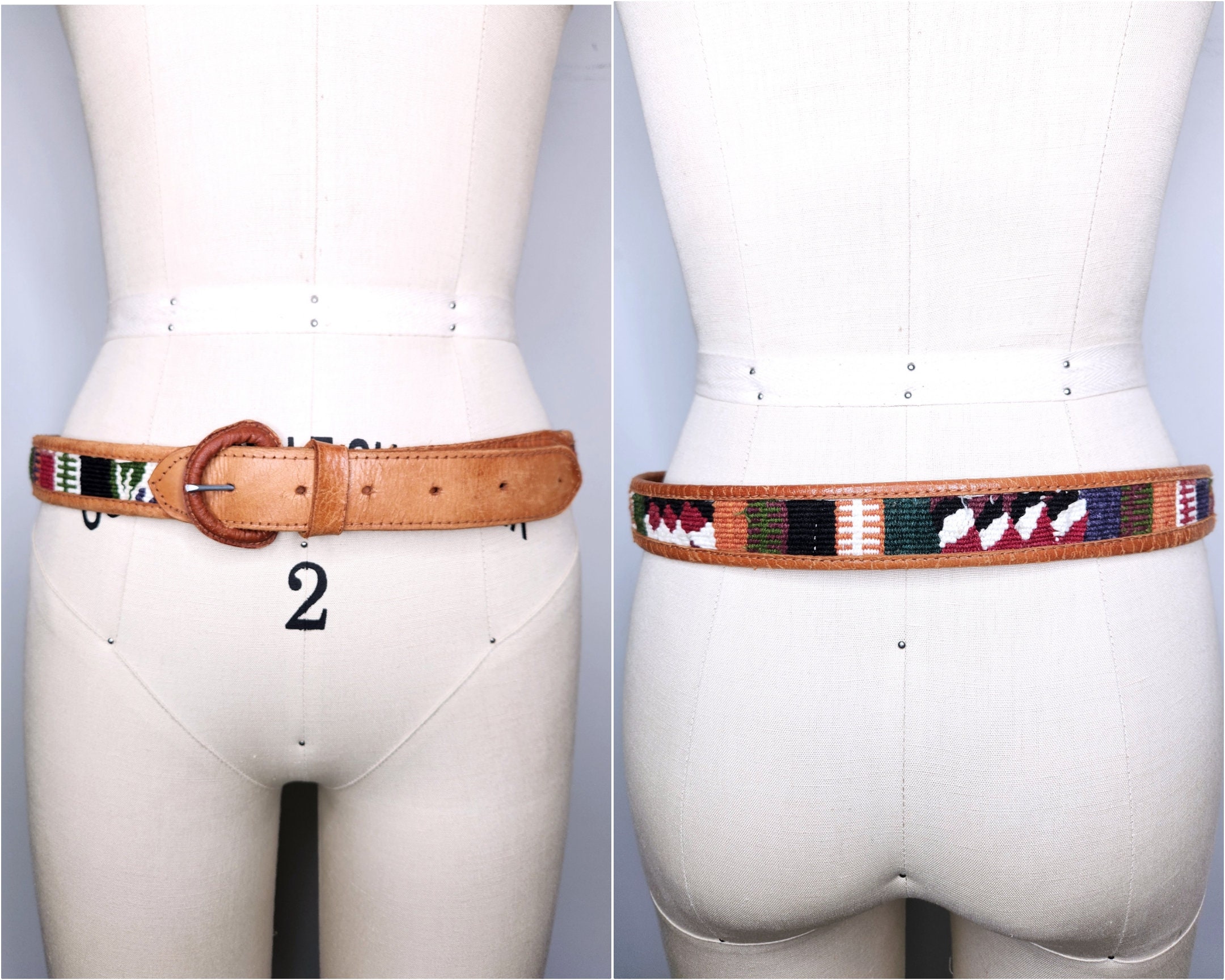 Colorful Kilim LEATHER Belt WOOL & Leather Navajo Southwestern Guatemalan S M Colorful Kilim LEATHER Belt - WOOL & Leather Belt - Navajo  main image 4