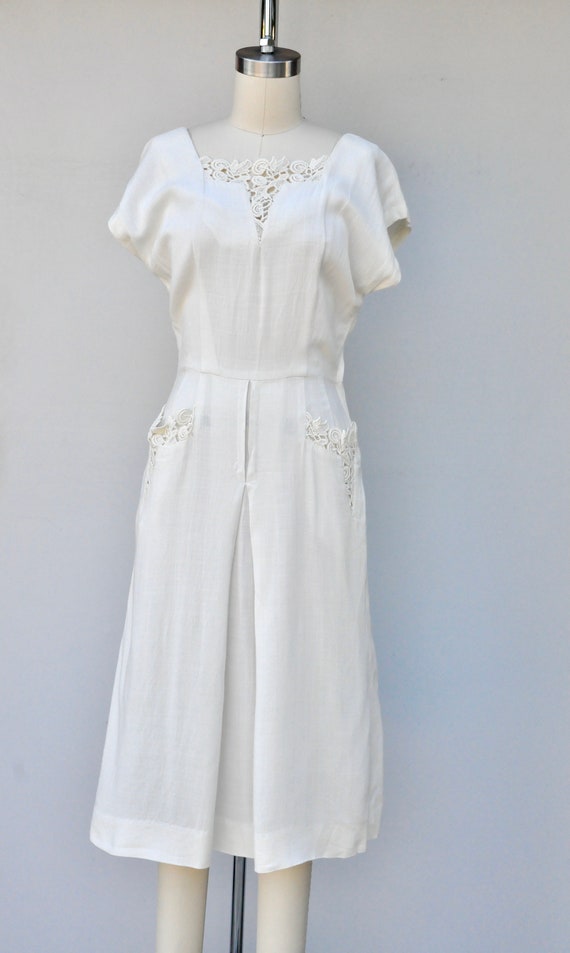 Vintage Off White Dress 40s 50s - Pockets and App… - image 4