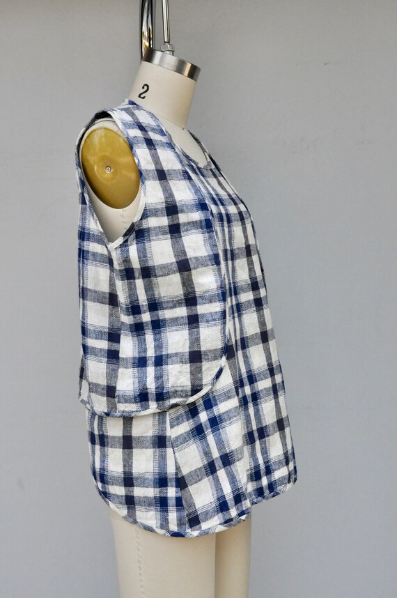 Vintage Linen Set Blouse and Jacket - Plaid Linen… - image 8