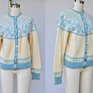 Vintage Icelandic Jacket Sweater Cardigan - Wool Cardigan Jacket - Knit Knitted Norwegian Cardigan - Iceland Jacket Sweater 40s 50s  XS - S