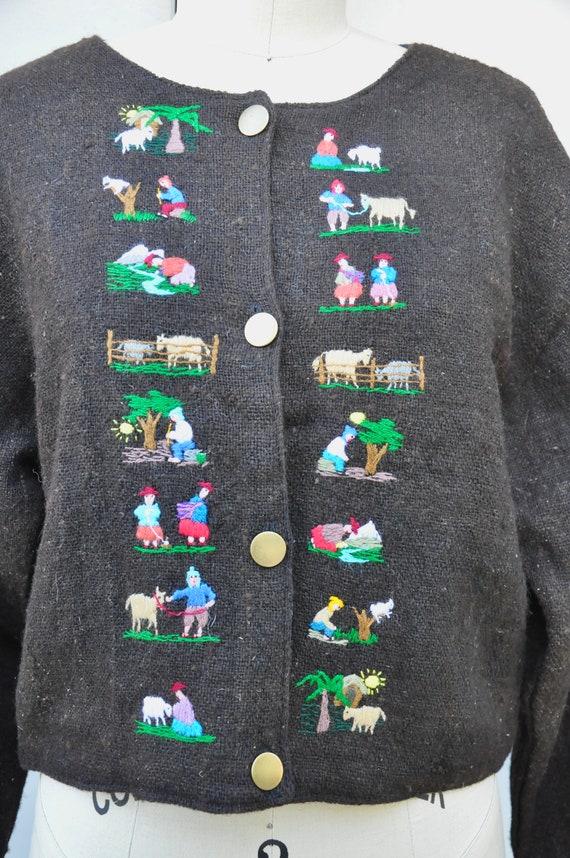 Vintage Wool Embroidered Jacket - Peruvian Bolivi… - image 10