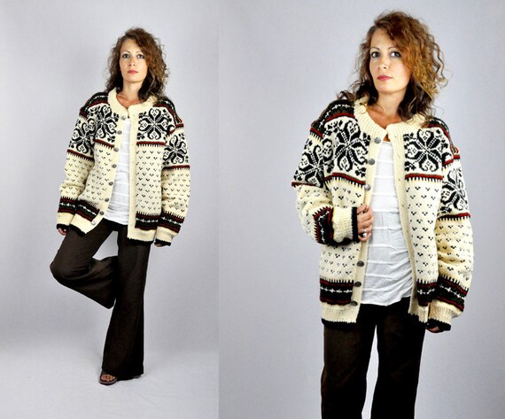 Chunky Wool Sweater Cardigan - Nordic Sweater - Th