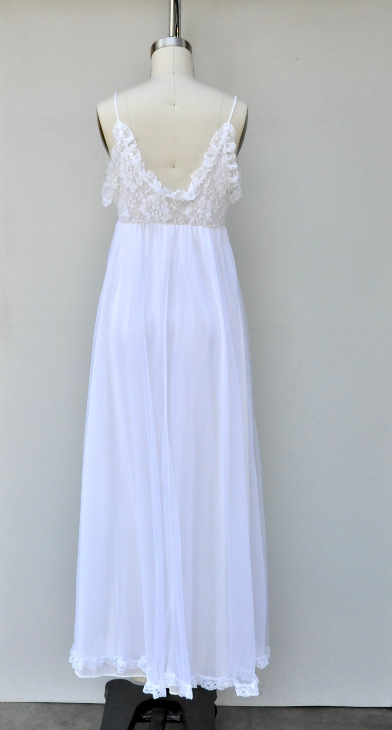 Vintage White Lace & Nylon Slip Lingerie Long White Slip Dress Peignoir Lingerie Sexy Long Maxi Slip Dress Lace Night Gown XS S image 4