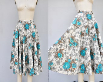 Vintage 50s Full Skirt - 50s Floral Skirt - Pleated Skirt - Full Circle Skirt - Floral 50s Skirt - Mid Century - Rockabilly Pin Up - size S