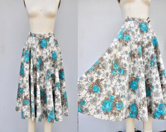 Vintage 50s Full Skirt - 50s Floral Skirt - Pleated Skirt - Full Circle Skirt - Floral 50s Skirt - Mid Century - Rockabilly Pin Up - size S
