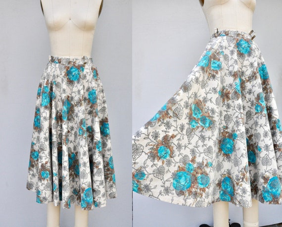 Vintage 50s Full Skirt - 50s Floral Skirt - Pleat… - image 1