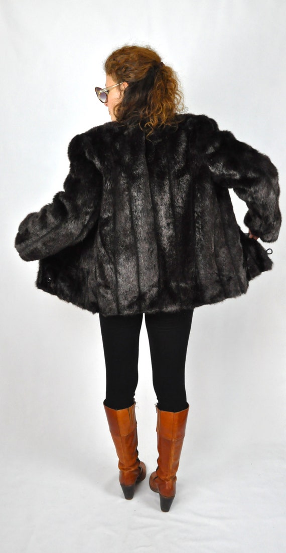 Vintage Faux Fur Jacket Coat - Streaked Vegan Bro… - image 3