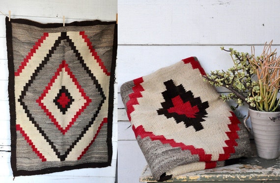 WOOL Rug NAVAJO Southwestern Handwoven Native American Geometric Antique Wool Mexican Wool Rug Kilim Art Chimayo Zapotec Aztec Tapestry
