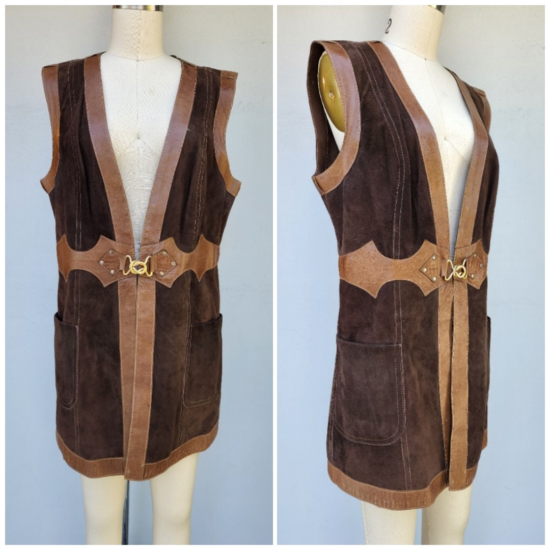 Vintage Leather Vest Long Leather Vest Viking Southwestern Native