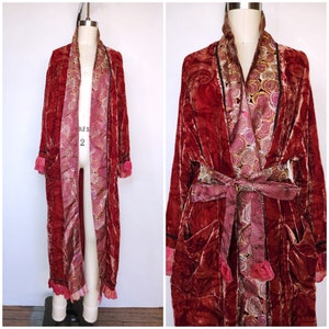 Vintage Velvet Silk Robe Duster Layering - Romantic Duster Robe - Long Robe Duster - Floral Duster Robe - Layering Jacket Duster Coat XS S