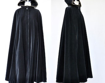 Vintage Hooded Velvet Cape Cloak - Black Velvet Cape Cloak - Pixie Hood Cape Cloak Poncho - Velvet Hooded Poncho Medieval Woodland LARP
