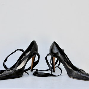 YSL Yves St Laurent Black Stiletto Pumps Shoes - High Heels - Gladiator Straps Shoes - Ankle Strap Shoes - Cocktail Elegant Couture 38 7.5 8 image 6