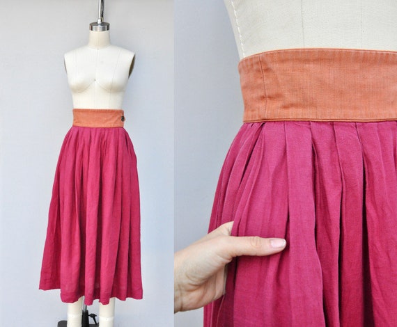 Vintage Linen Skirt - High Waisted Skirt - Pleated
