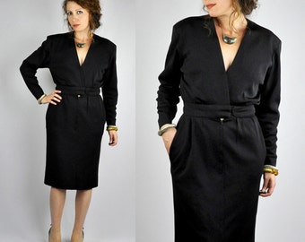 YVES Saint LAURENT Dress - Rive Gauche Black Dress - Bombshell - Bombshell Elegant Sophisticated - High End Designer-  Minimalist S M