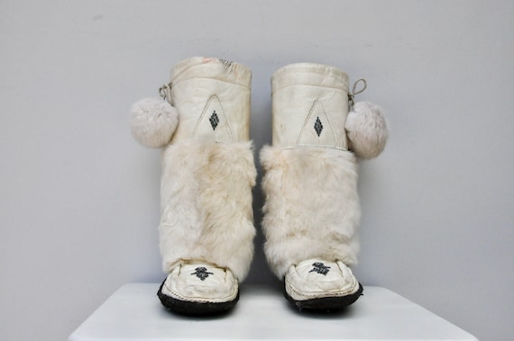 Vintage Winter Ivory Fur Boots - Real Fur Boots -… - image 4